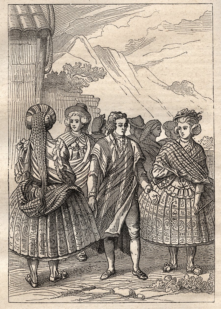 Spedizione intorno al mondo (1785-1788) di Jean François Galaup de La Pérouse (1741-1788): costumi degli abitanti di Concepción (Cile) - illustrazione tratta da 
