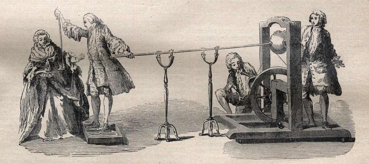 Esperimento con la macchina di Boze: infiammazione dello spirito del vino con la punta di una spada da Unknown artist