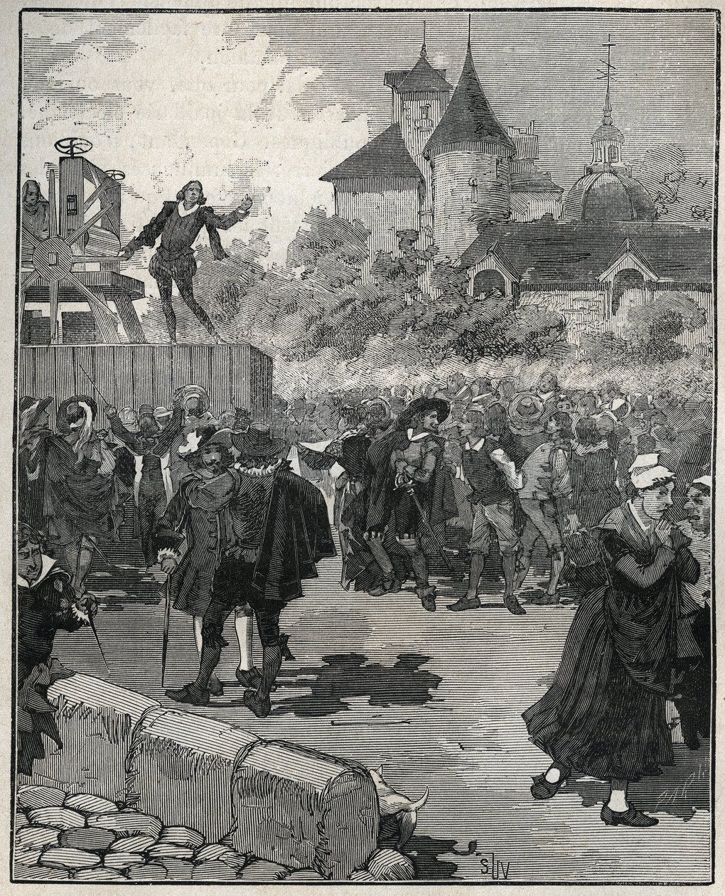 Esperienza di coniazione meccanica di Nicolas Briot (Incisore del Regno di Francia) nel 1616. Incisione del 1885 in 