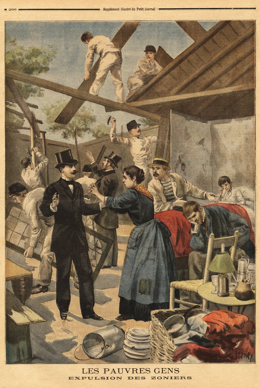 Espulsione e elemento della caserma allestita nella zona militare alla porta di Gentilly. Illustrazione in “Le petit journal” 23/06/1895 da Unknown artist