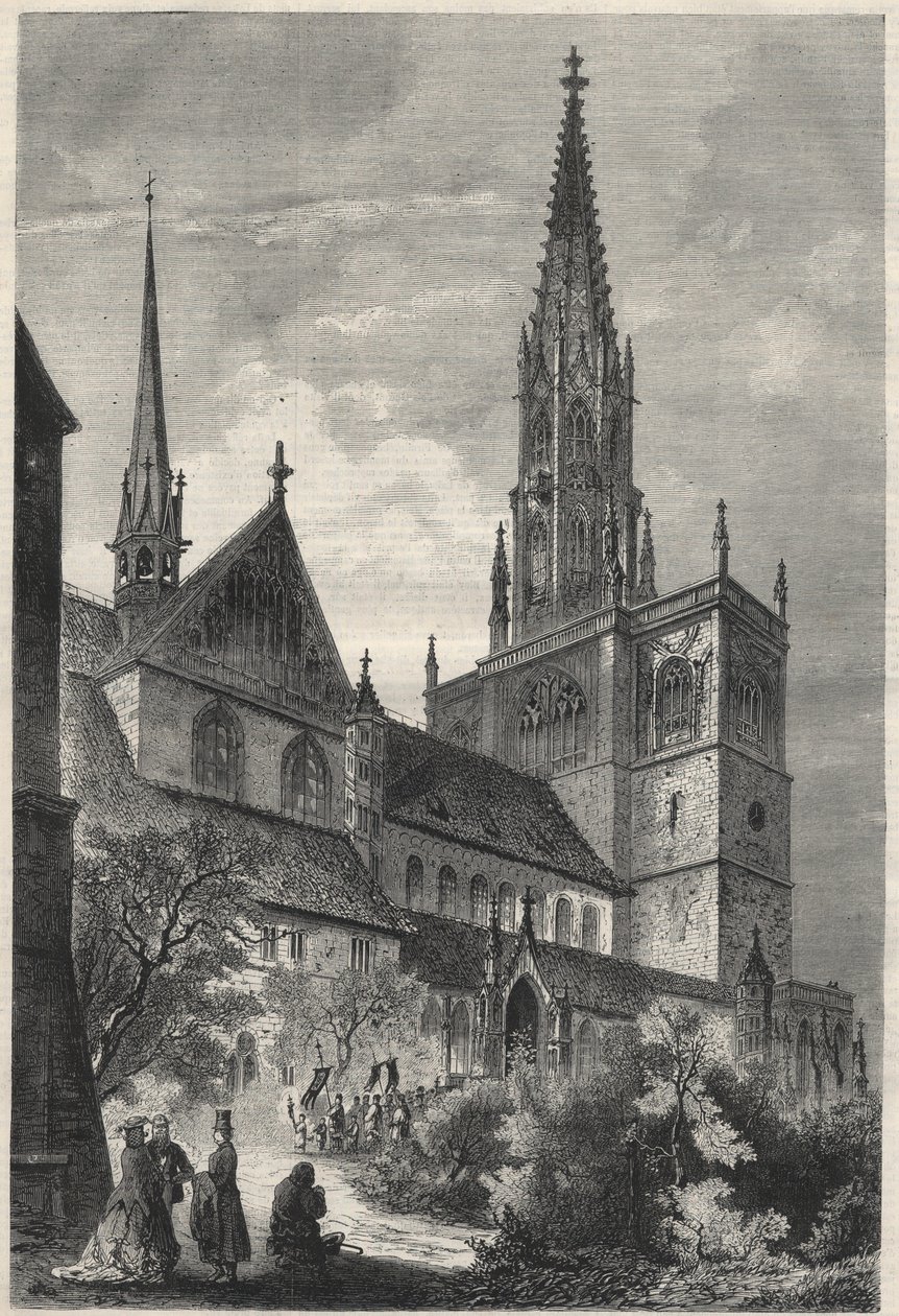 Veduta esterna della Cattedrale di Notre Dame a Costanza, Germania. Incisione in "L