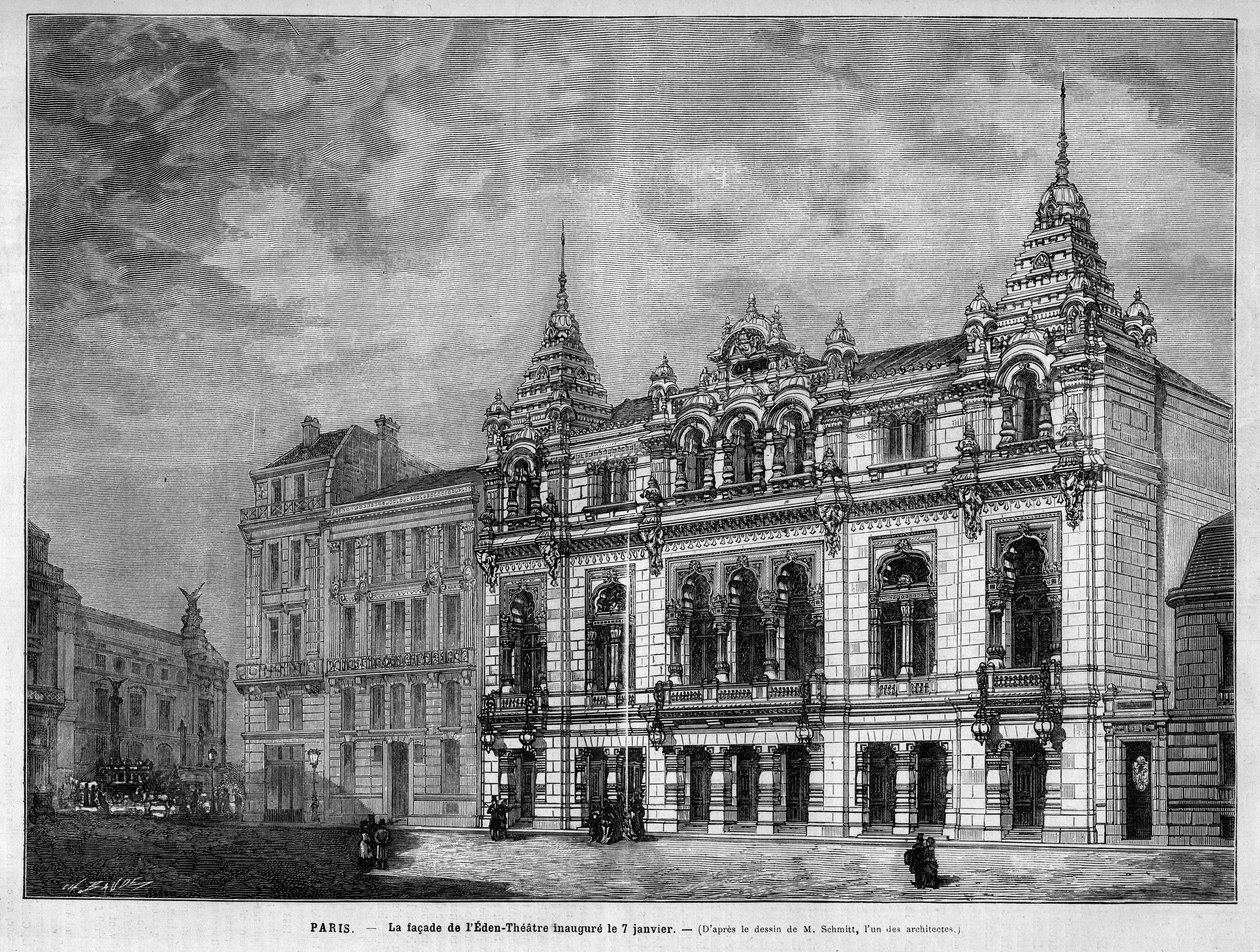 Facciata del Teatro Eden, 7 rue Boudreau a Parigi, aperto il 7 gennaio da Unknown artist
