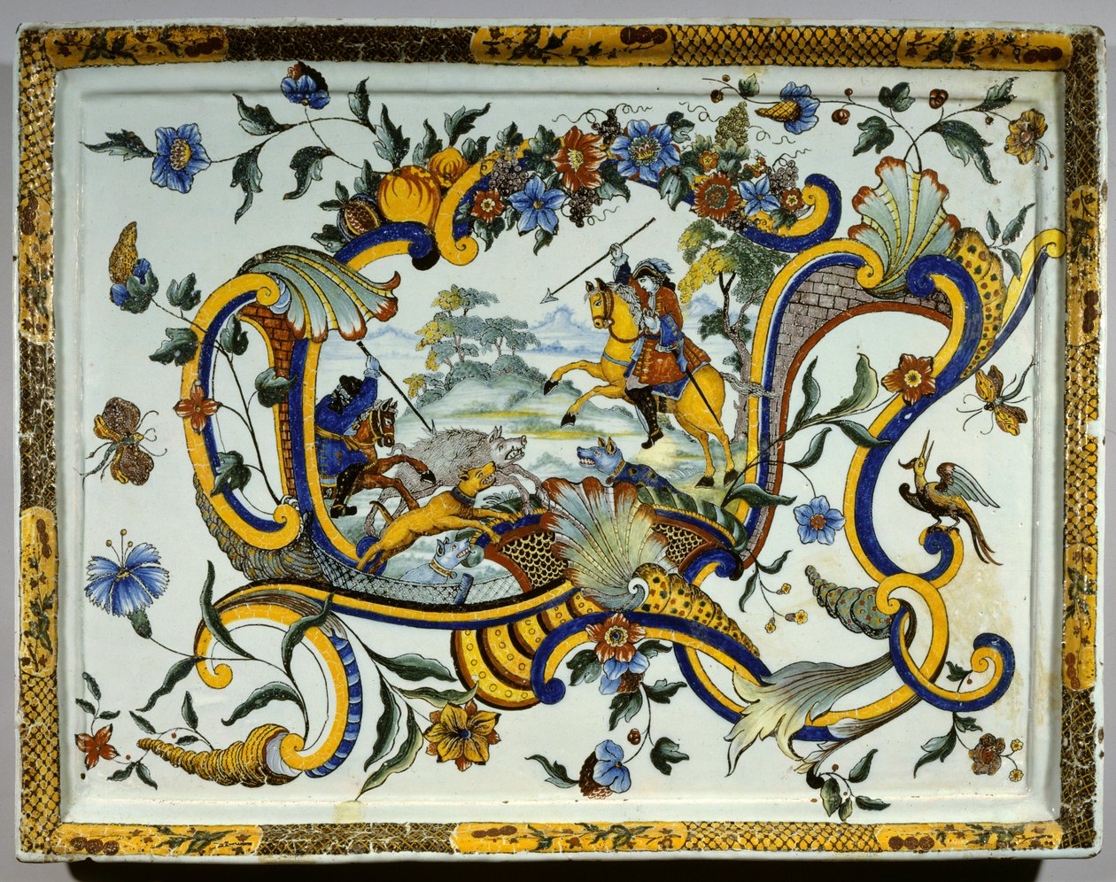 Piatto in maiolica raffigurante una scena di caccia al cinghiale da Unknown artist