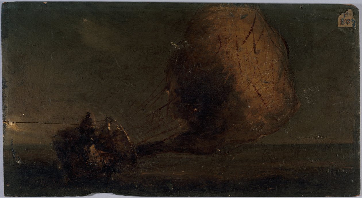 Aerostato in caduta, 1860 circa (olio su tavola) da Unknown artist