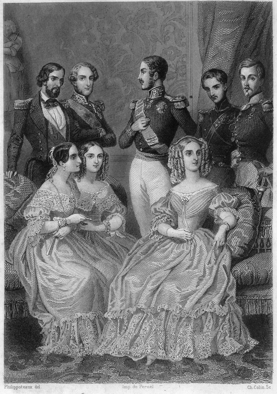 Famiglia di Orléans - incisione in "Histoire de la vie politique et privée de Louis Philippe" da Unknown artist