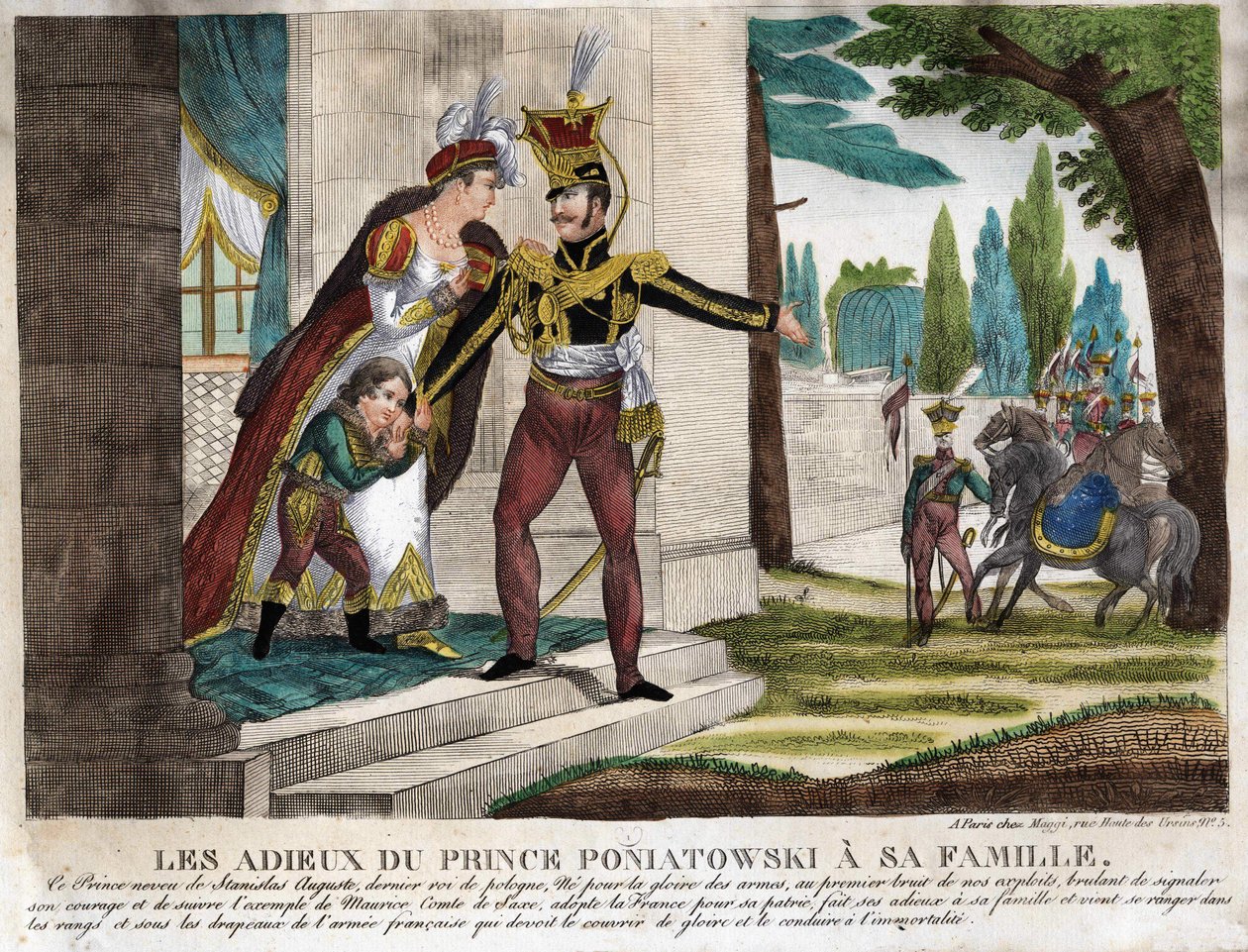 Addio del Principe Joseph (Jozef) Antoni Poniatowski (1763-1813) alla sua famiglia, incisione dell