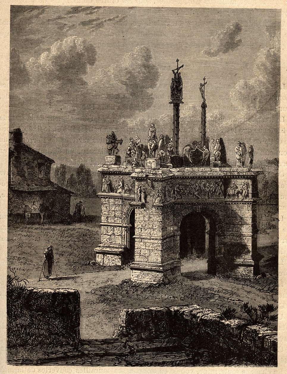 Finistère - Bretagna - Il calvario di Pleyben - Enclos paroissial di Pleyben - incisione in "PATRIE - DESCRIZIONE PITTORESCA DELLA FRANCIA IN 6 VOLUMI DI LUCIEN HUARD" - fine XIX secolo da Unknown artist