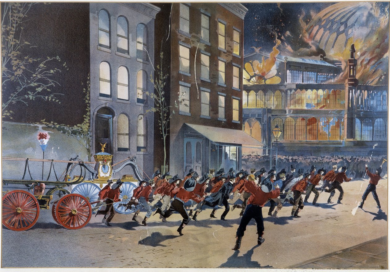 Incendio e pompieri a New York da Unknown artist