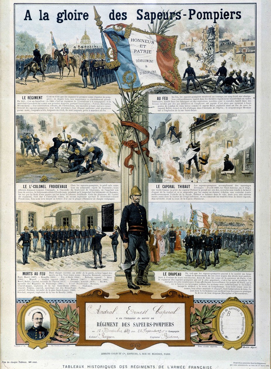 Vigili del Fuoco: Alla gloria dei Sapeurs - in "Historical paintings of the regiments of the French army" circa 1890 da Unknown artist
