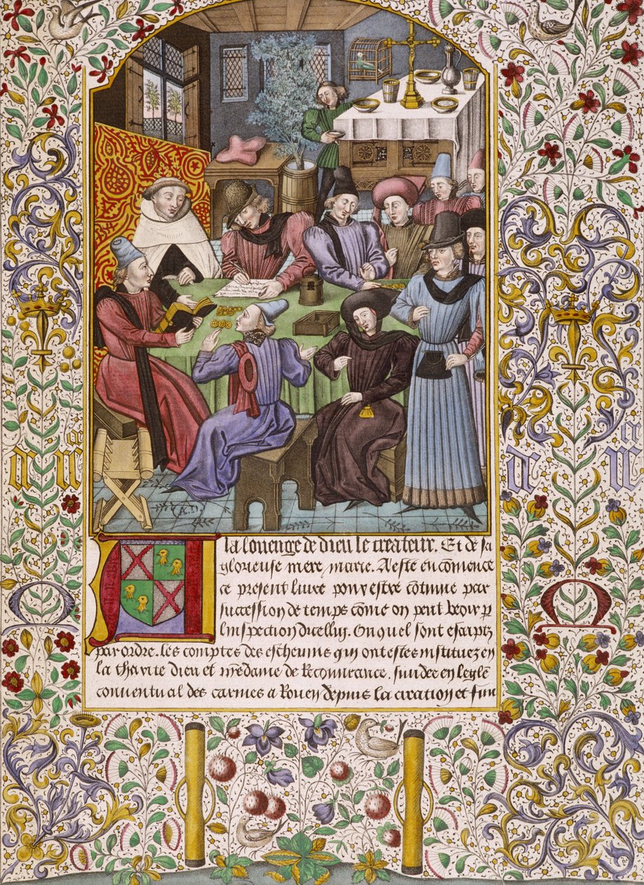 Prima pagina di un libro contabile che rappresenta un pagamento di rendite - Miniatura del XV secolo da Unknown artist