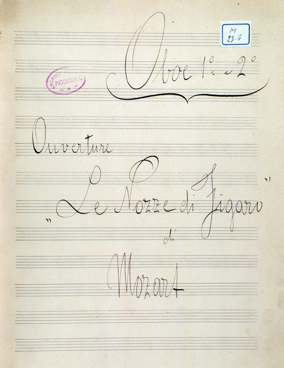 Prima pagina dello spartito per oboe de Le nozze di Figaro, opera di Mozart (XIX secolo) da Unknown artist