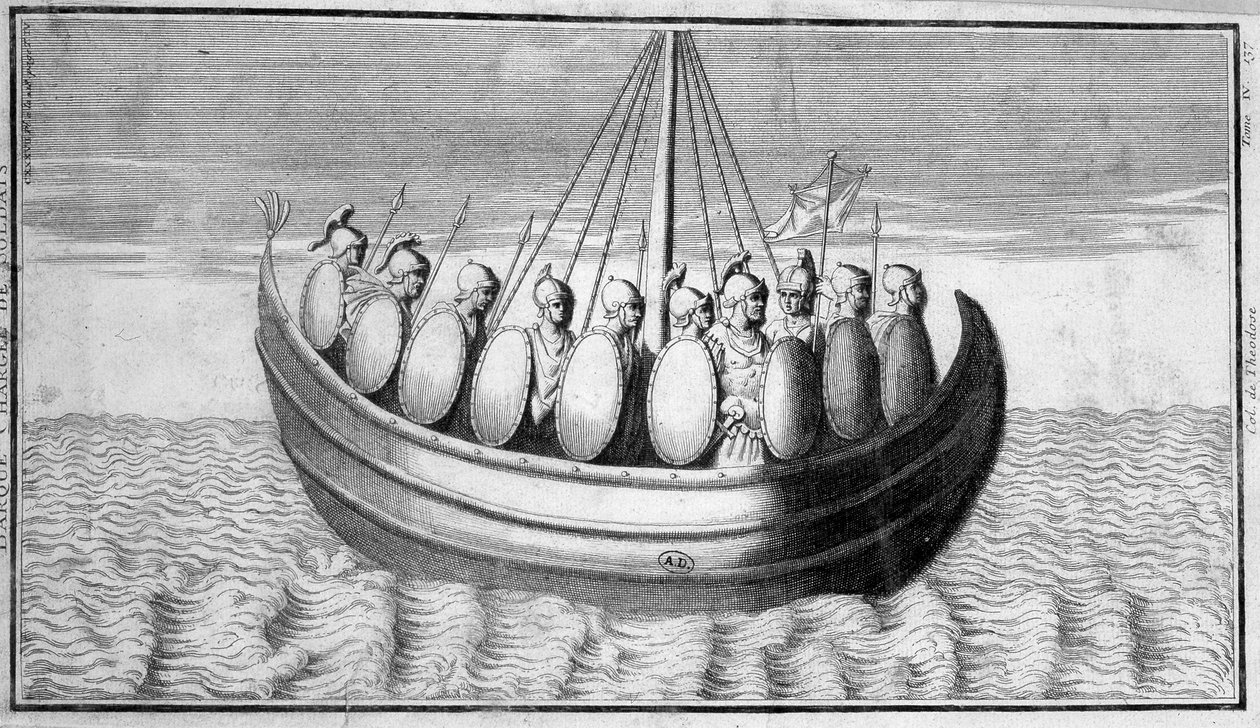Flotta di soldati romani - incisione da Unknown artist