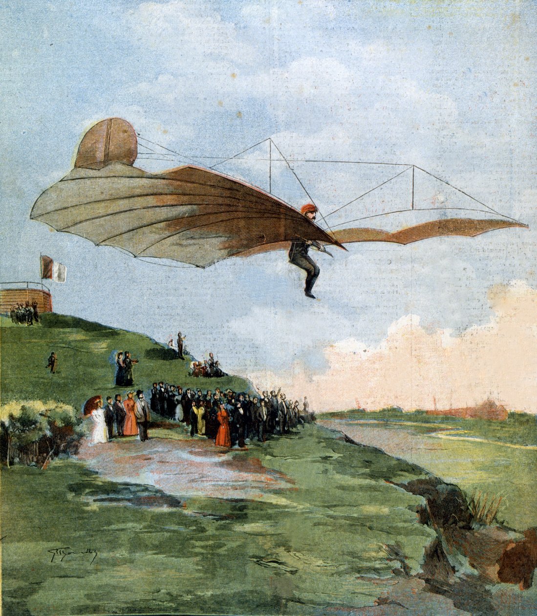 Volo di Otto Lilienthal (1848 - 1896), pioniere del volo a vela. 1894 da Unknown artist