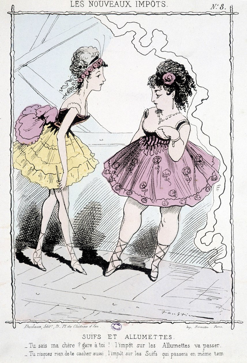 Seguaci e fiammiferi: "Sai, cara, attenzione, passerà la tassa sui fiammiferi! Non la nasconderai anche tu, la tassa sui seguaci che passerà allo stesso tempo!" - caricatura sulle "nuove tasse" da Unknown artist
