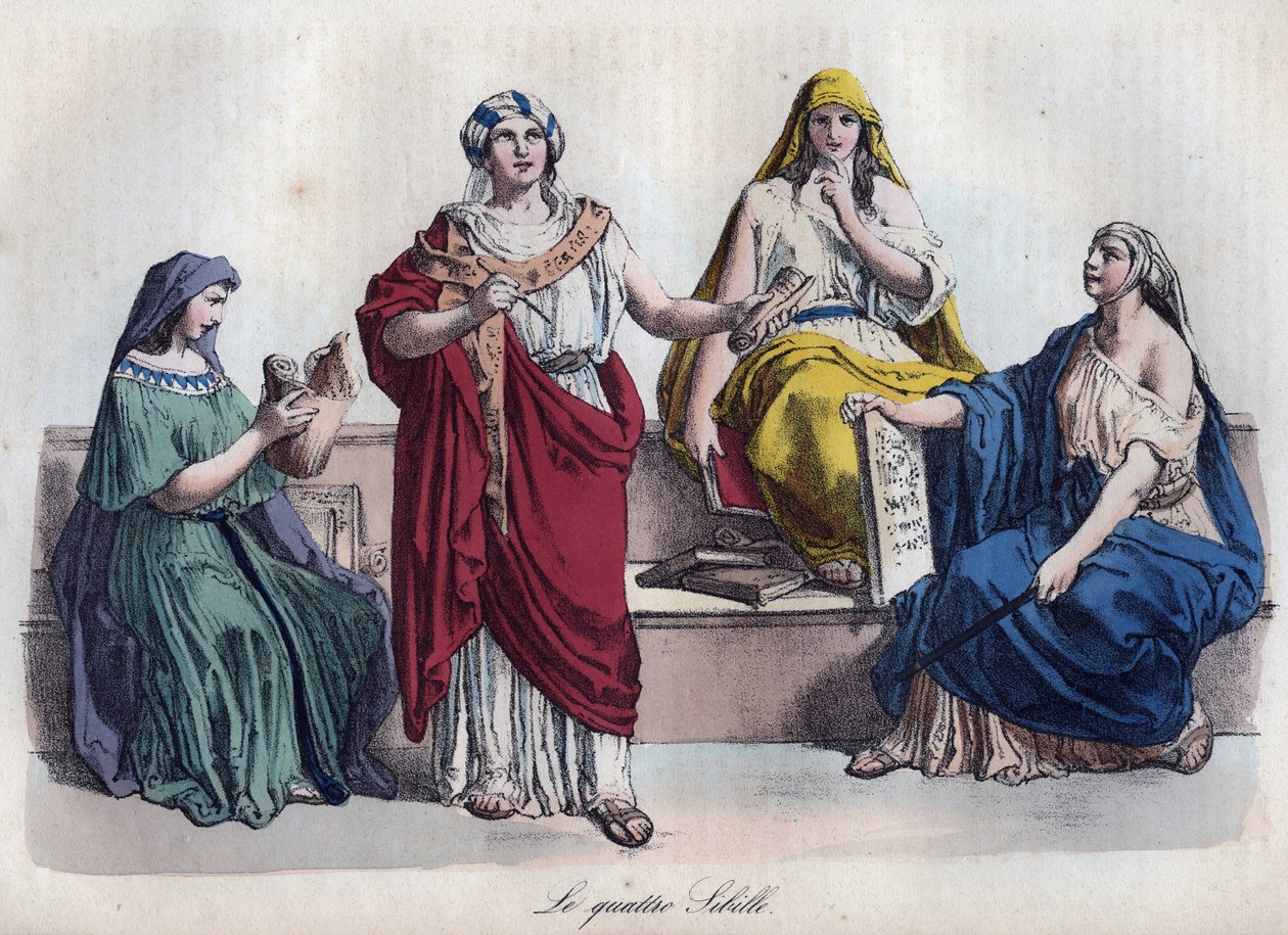 Quattro sibille romane - incisione da “Usi e Costumi di Tutti i Popoli dell