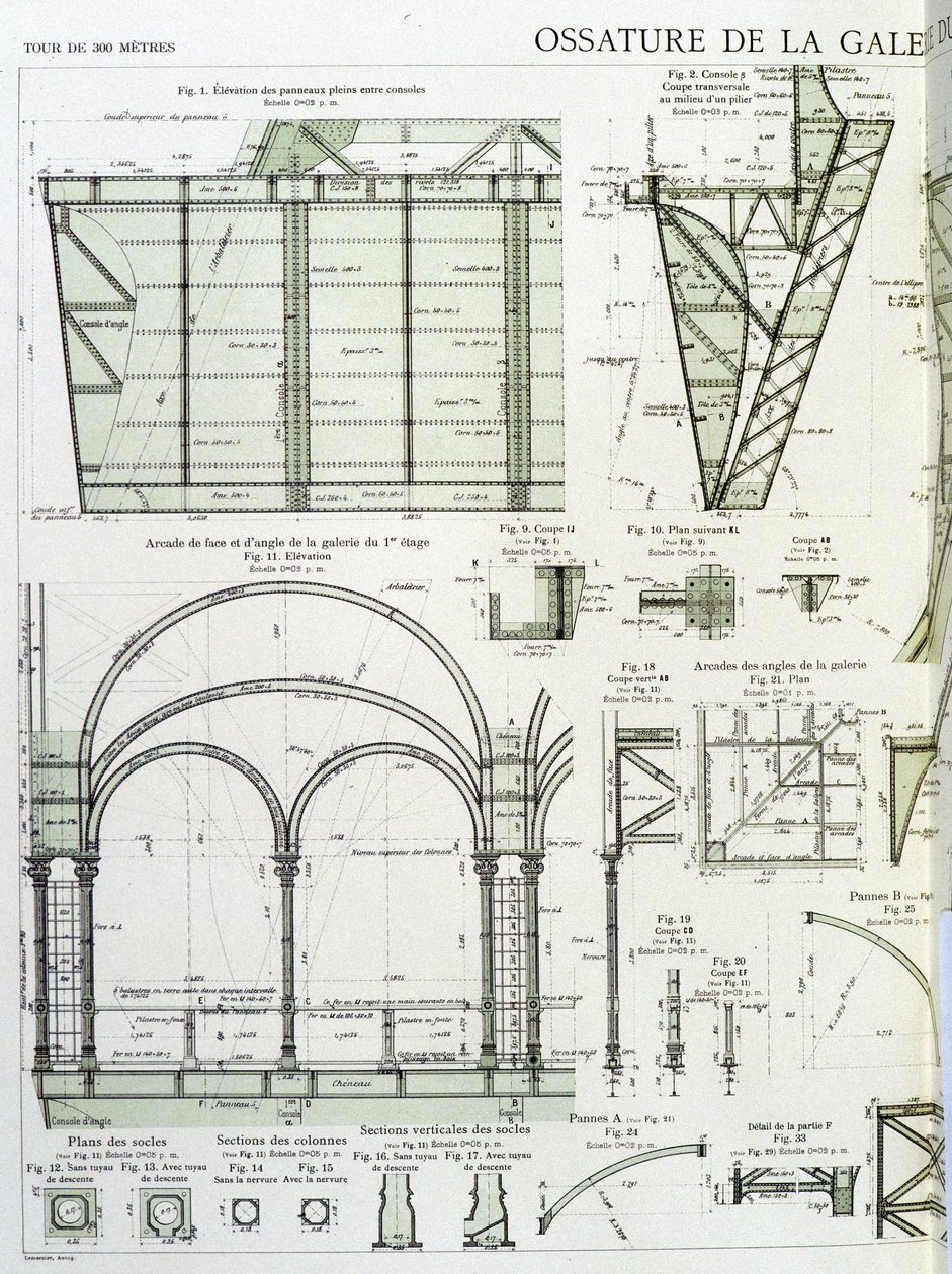 Cornice della galleria al primo piano della Torre Eiffel - Disegno industriale da Unknown artist