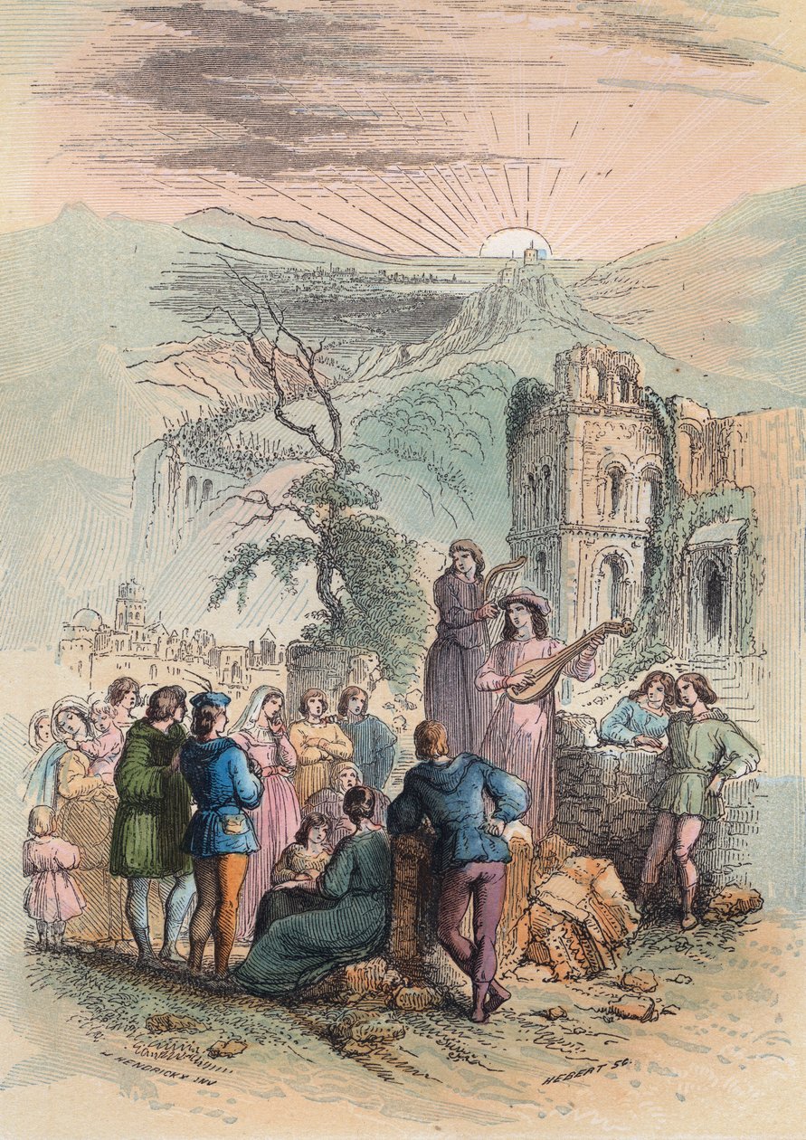 Francia durante il Medioevo: Trova persone entusiasmanti per partecipare alla crociata. Incisione del 1868 in "Histoire de Belgique dalle origini ai tempi di Leopoldo I" di Theodore Juste (1818-1888). Collezione privata. da Unknown artist