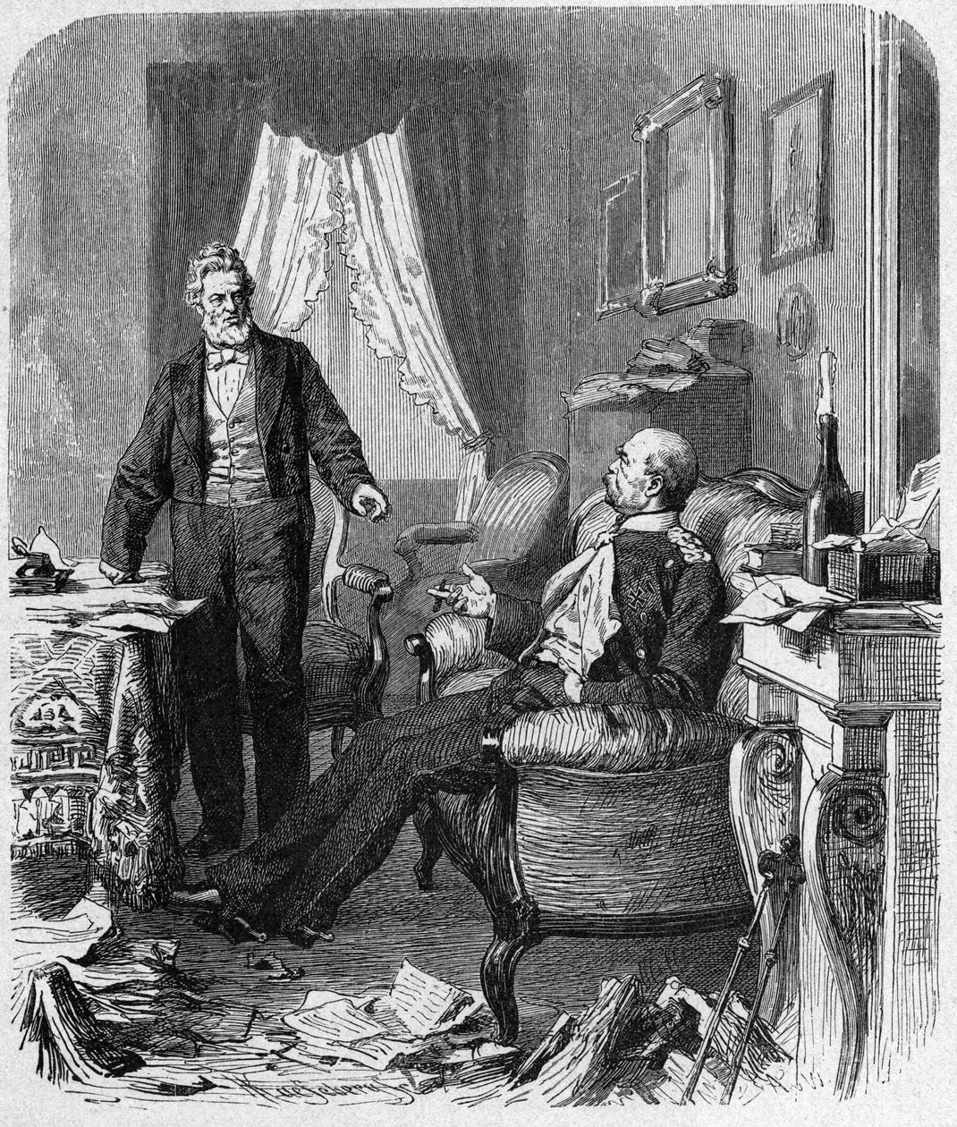 Guerra franco-prussiana (1870-1871) intervista tra il conte Bismarck e M. Jules Favre, settembre 1870 - intervista politica tra il cancelliere Bismarck (1815-1898), Jules Favre (1809-1880) a Versailles nella casa di Madame Jesse - incisione del XIX secolo da Unknown artist