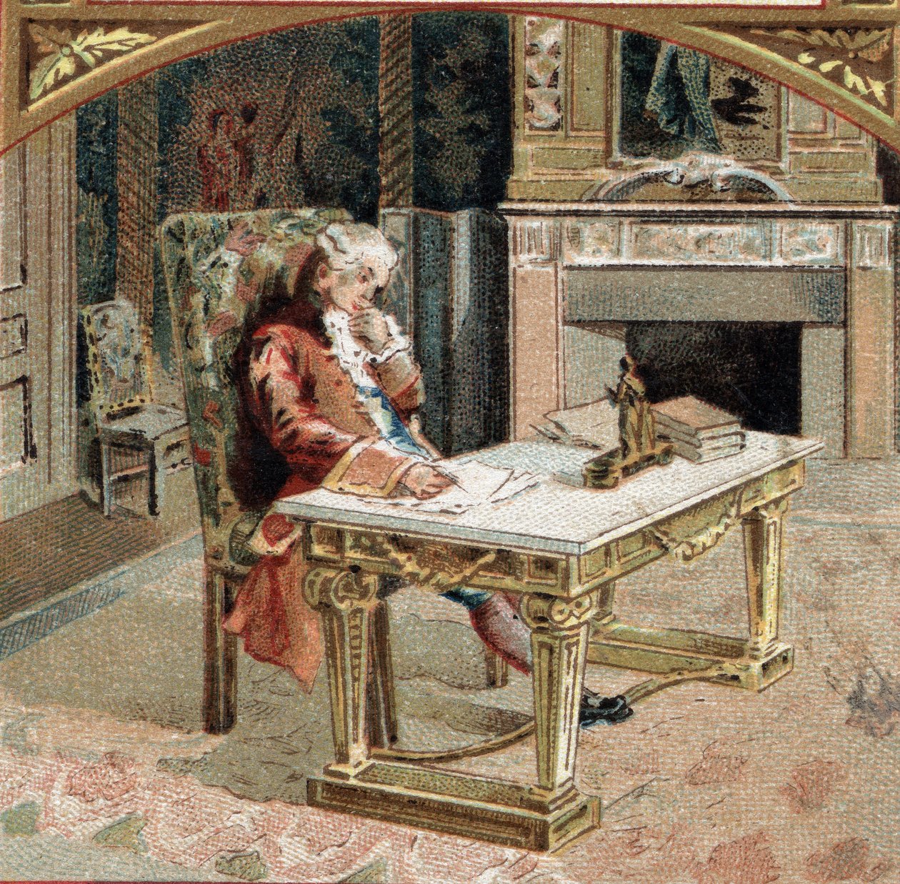 François-Marie Arouet de Voltaire detto Voltaire (1694-1778), a 23 anni al castello di Sully-sur-Loire. Cromolitografia della fine del XIX secolo da Unknown artist