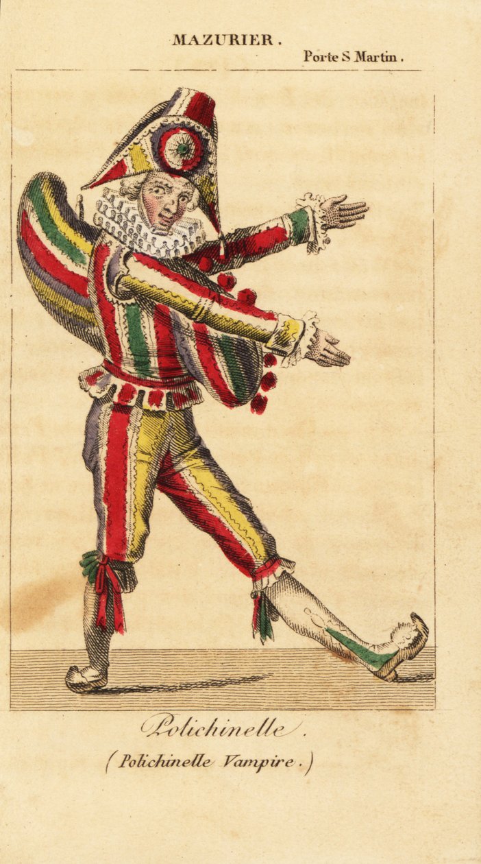 Danzatore comico e mimo francese Charles-Francois Mazurier come Polichinello in Polichinelle Vampire di Theodore de Banville al Theatre de la Porte Saint-Martin da Unknown artist