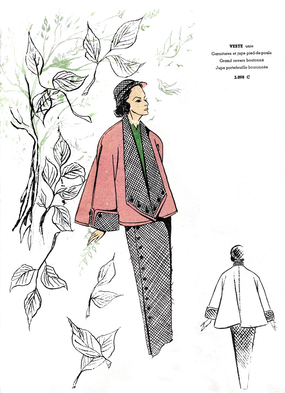 Moda francese, design per outfit in pied-de-poule. da Unknown artist