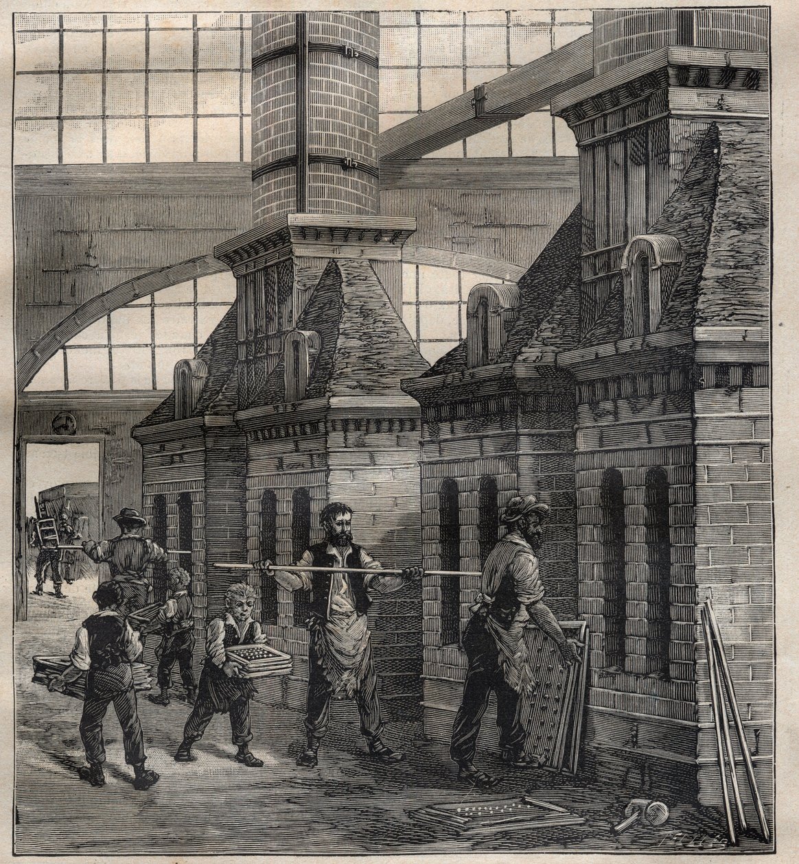 Industrie francesi: la fabbricazione di bottoni di porcellana - Incisione in "La Science francaise" da Unknown artist