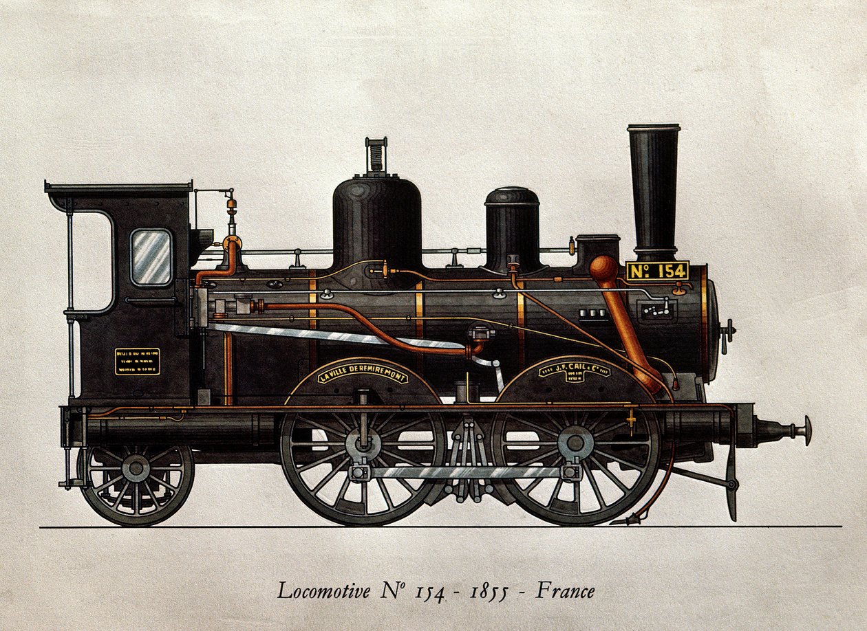 Treno francese: Locomotiva Numero 154 del 1855. Incisione. Parigi, Arti Decorative da Unknown artist