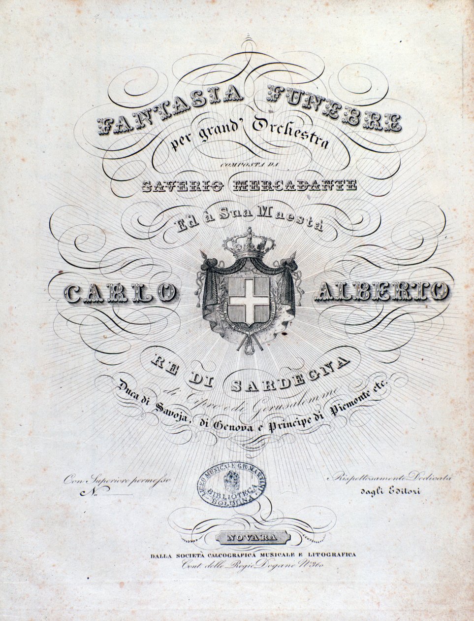Frontespizio per Fantasia funebre, opera orchestrale di Mercadante da Unknown artist