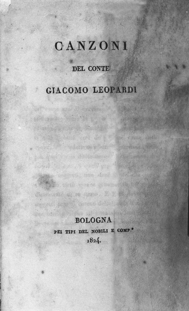 Frontespizio di "Canzoni" del poeta italiano Giacomo Leopardi (1798 - 1837) 1824 da Unknown artist