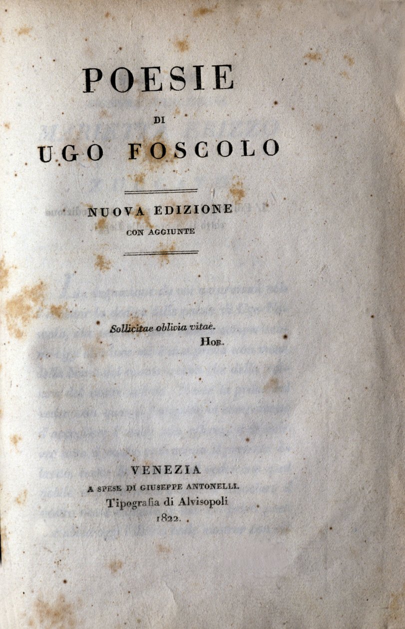Frontespizio di "Poesia" del poeta e drammaturgo italiano Ugo Foscolo (1778-1827) 1822 da Unknown artist