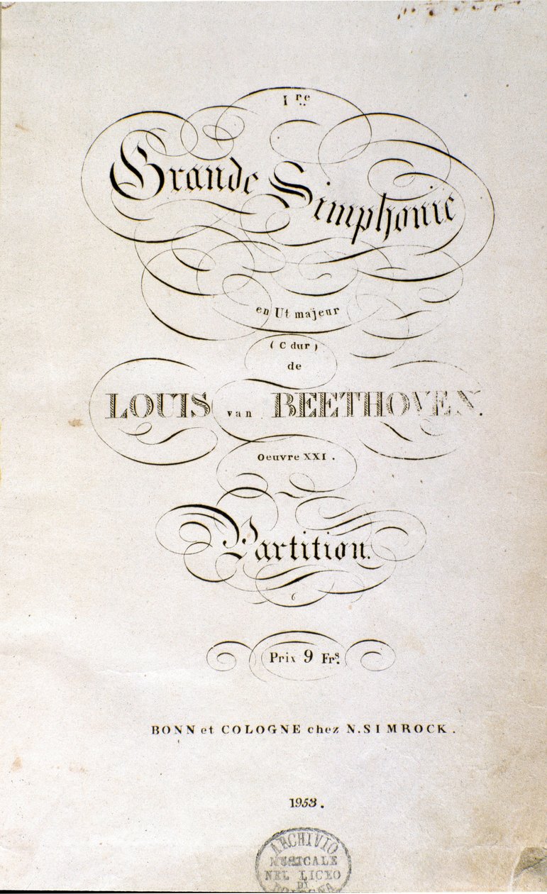 Frontespizio della prima edizione tedesca della partitura della Sinfonia n. 1 in Do maggiore di Ludwig van Beethoven da Unknown artist