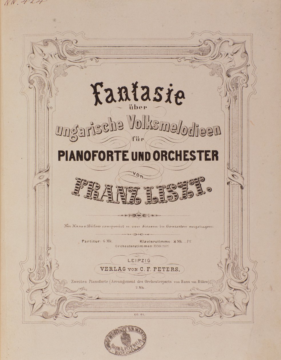 Frontespizio della partitura 