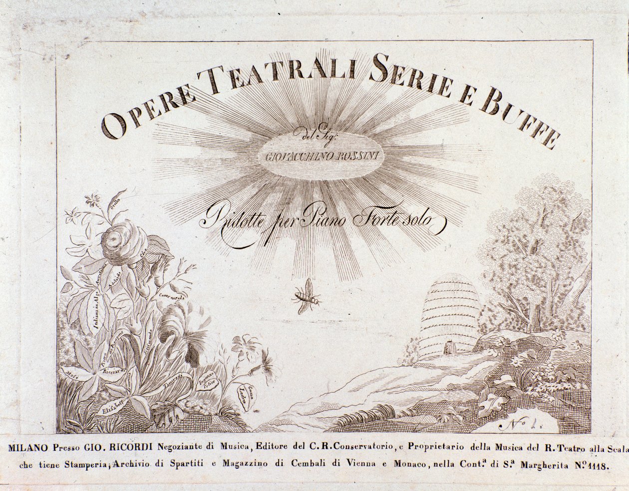 Frontespizio per partiture musicali di Opere teatrali serie e buffe di Gioacchino Rossini da Unknown artist