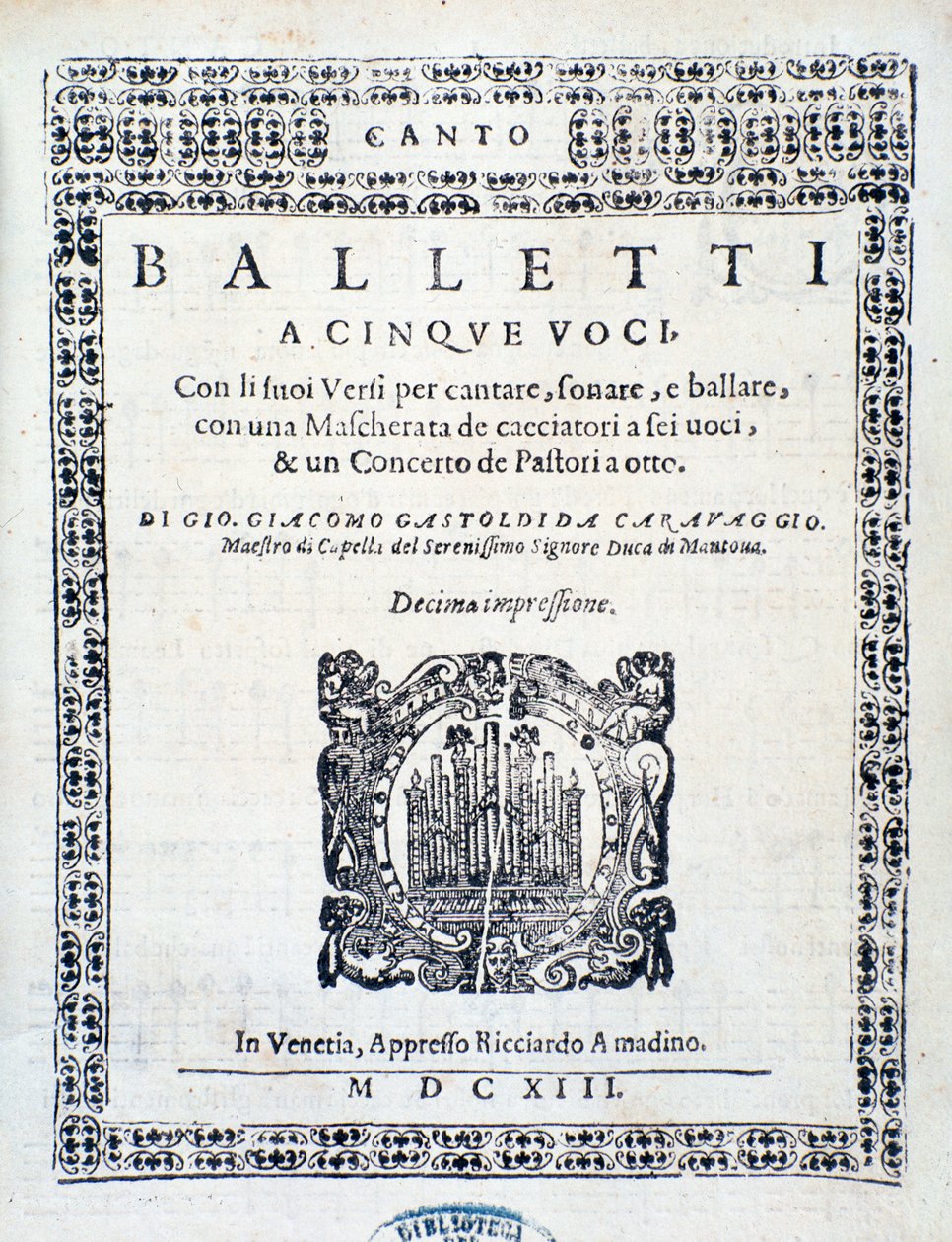 Frontespizio di Balletti per cinque voci di Giovanni Giacomo Gastoldi da Unknown artist
