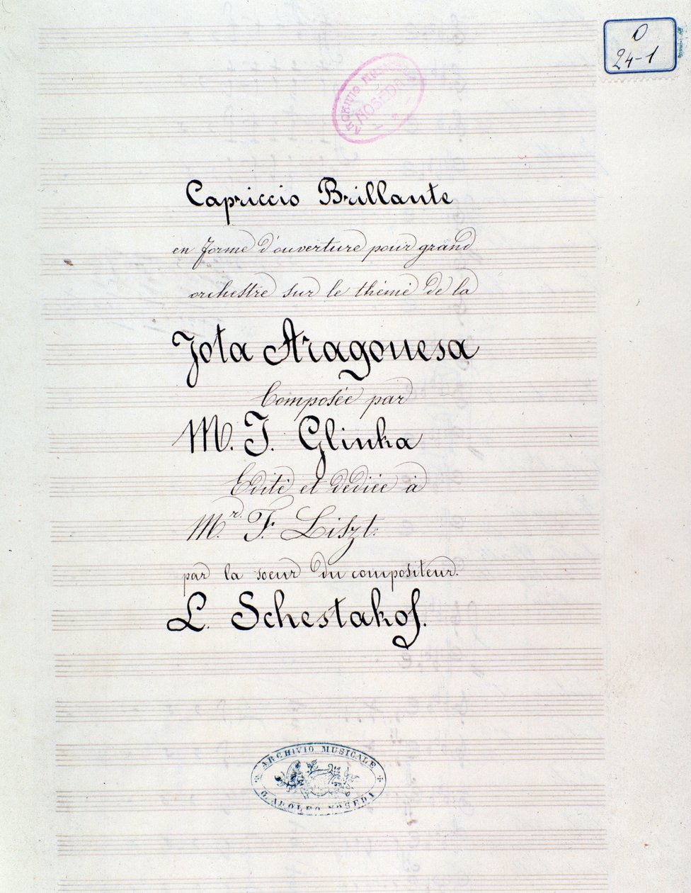 Frontespizio di Capriccio brillante sul tema di Jota Aragonese (ouverture spagnola n.1) di Mikhail Glinka da Unknown artist