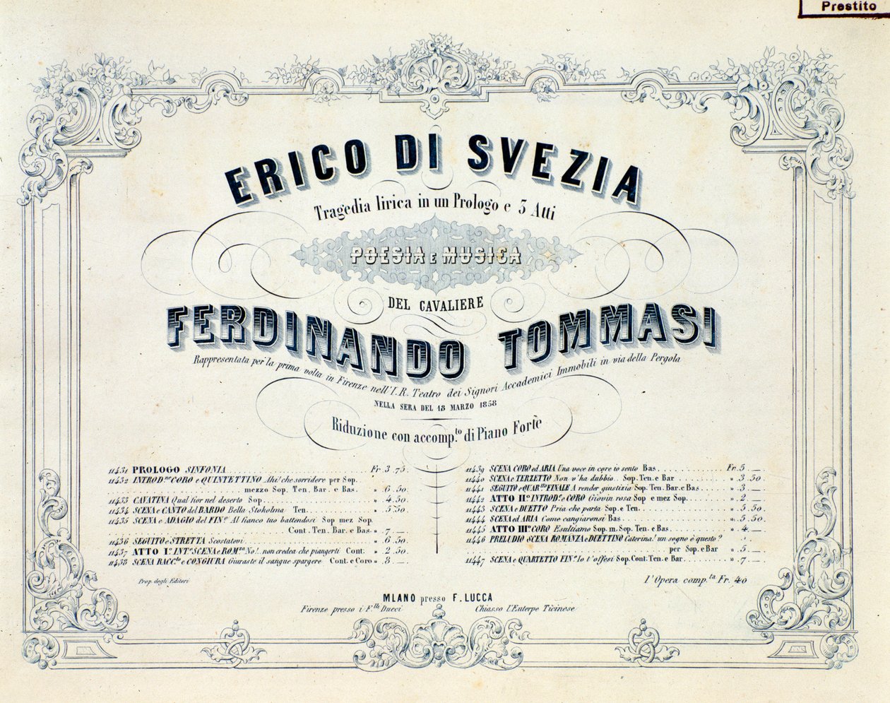 Frontespizio di Enrico di Svezia, opera di Ferdinando Tommasi da Unknown artist