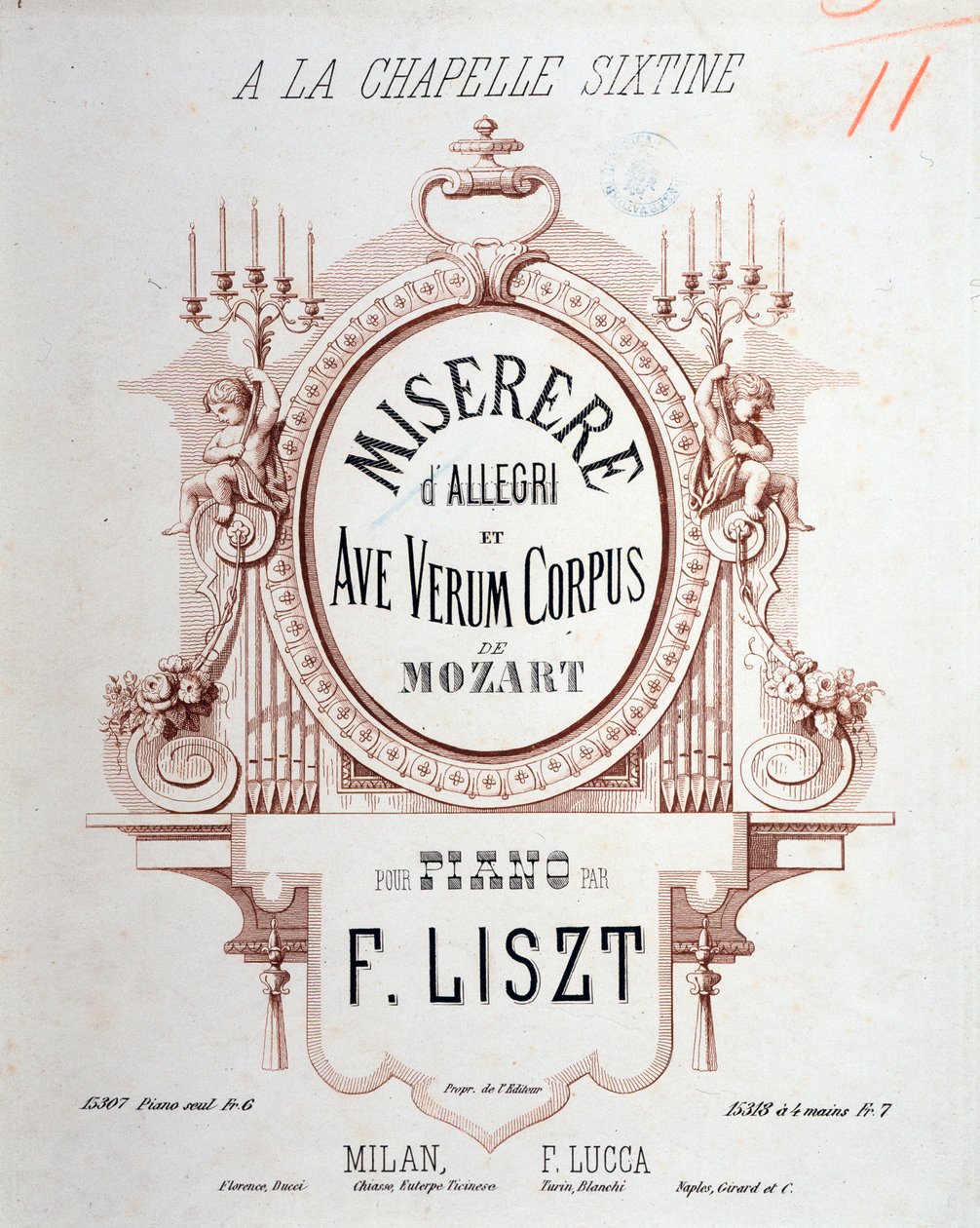 Frontespizio del Miserere di Allegri e Ave verum corpus di Mozart, trascritto da Liszt per pianoforte (1865) da Unknown artist