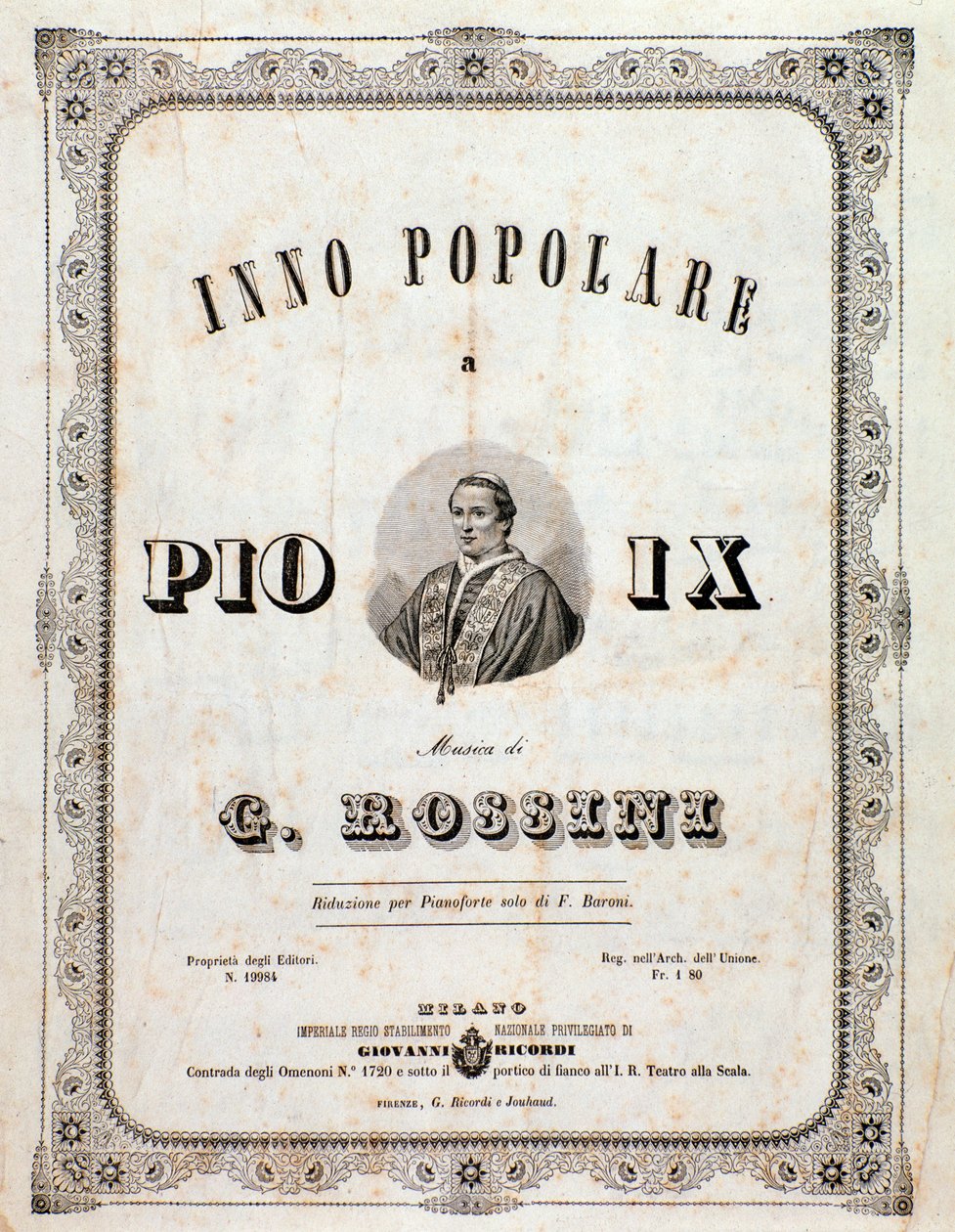 Frontespizio della partitura musicale Inno popolare per Pio IX di Gioacchino Rossini da Unknown artist