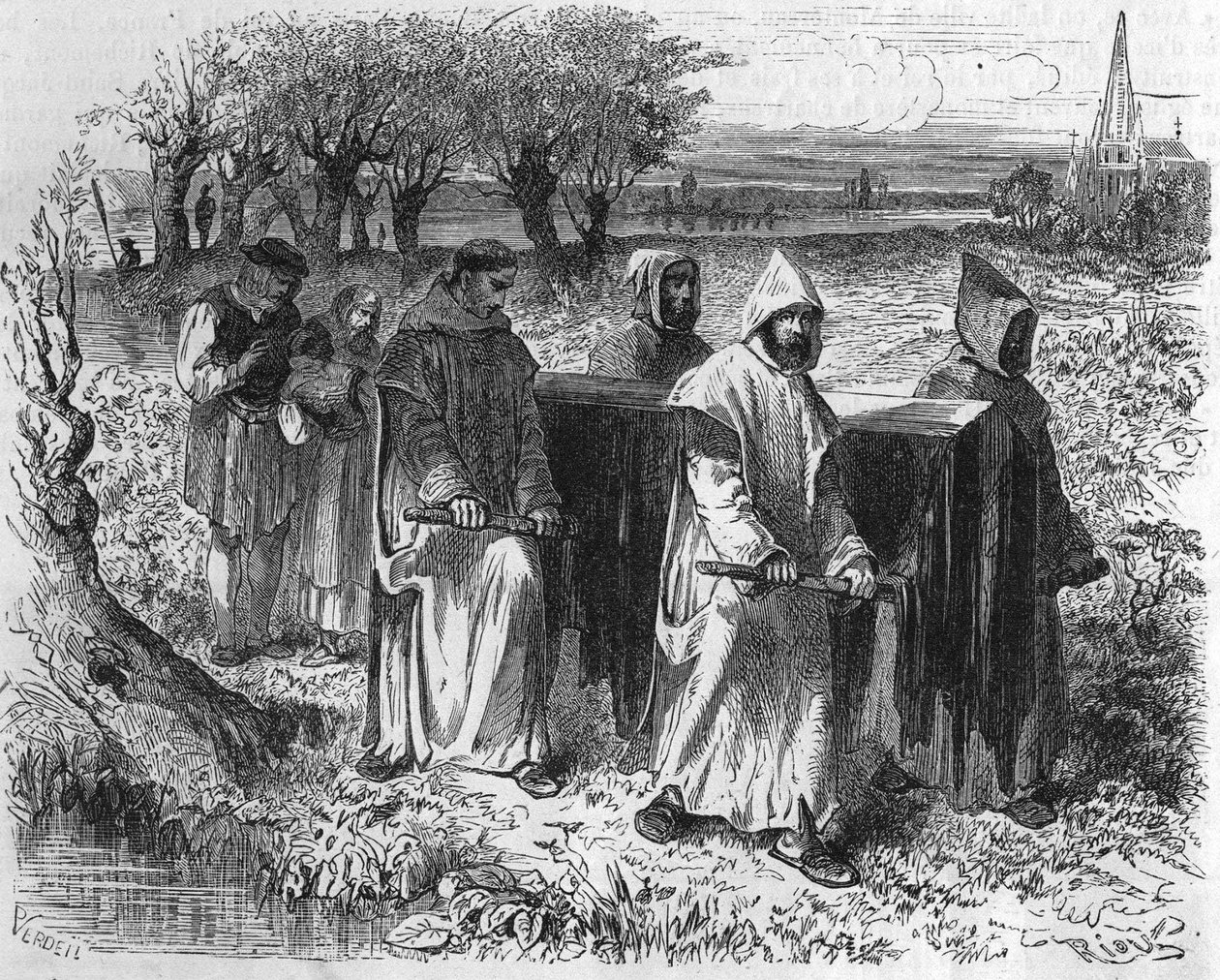 Funerale di Isabeau (Isabella, Elisabetta) di Baviera, Regina di Francia (1371-1435). Incisione del XIX secolo da Unknown artist