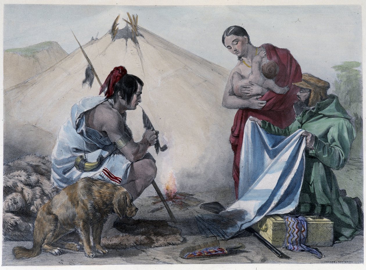 Baratto di pellicce per tessuti tra indiani Huron canadesi e uomo bianco - in "Smyth