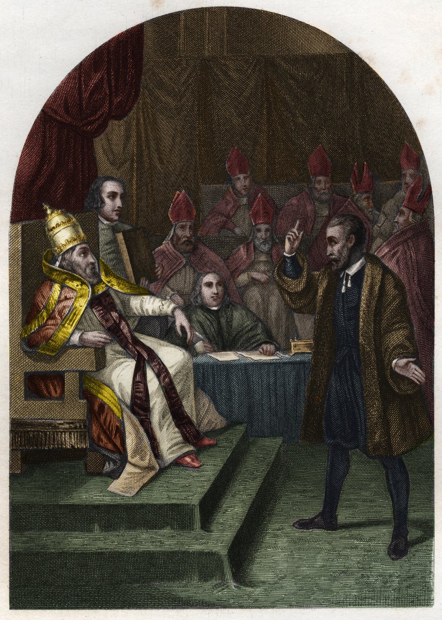 Galileo Galilei (1564-1642) davanti a Papa Urbano VIII nel 1633. Incisione del 1842 in 