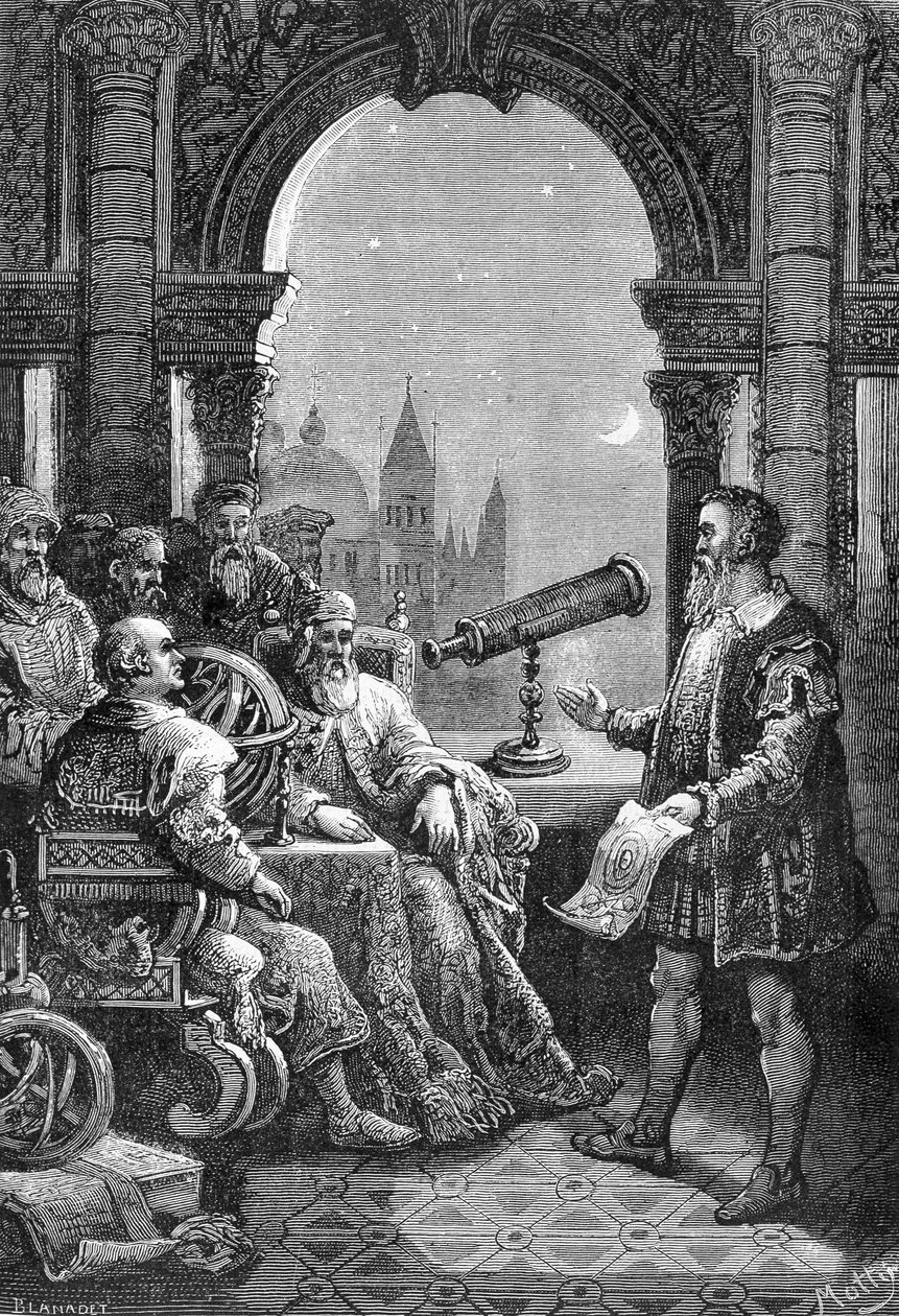 Galileo Galilei presenta il primo cannocchiale astronomico al Doge di Venezia. da Unknown artist