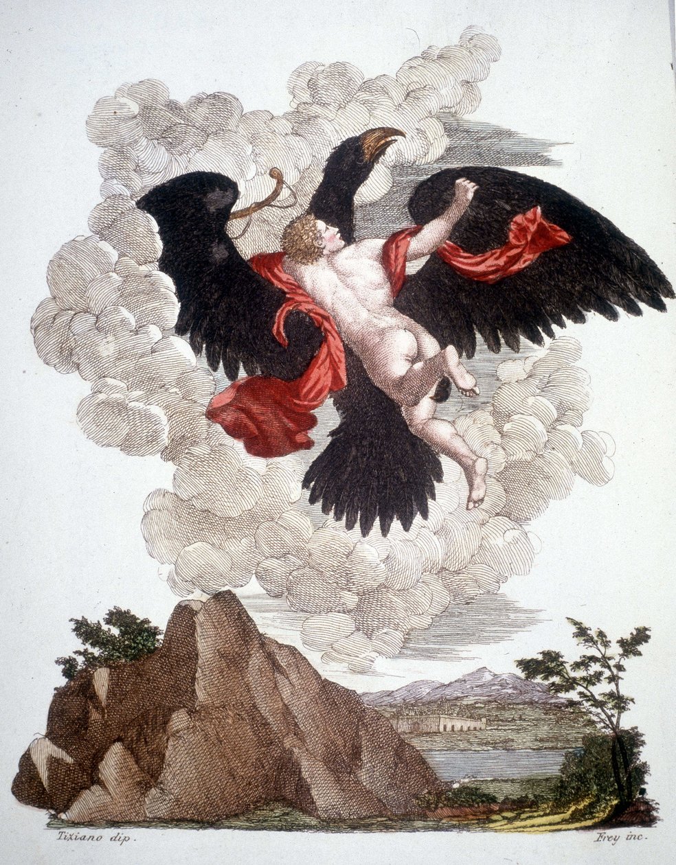Ganimede rapito da Giove (Zeus) trasformato in aquila - incisione da Unknown artist