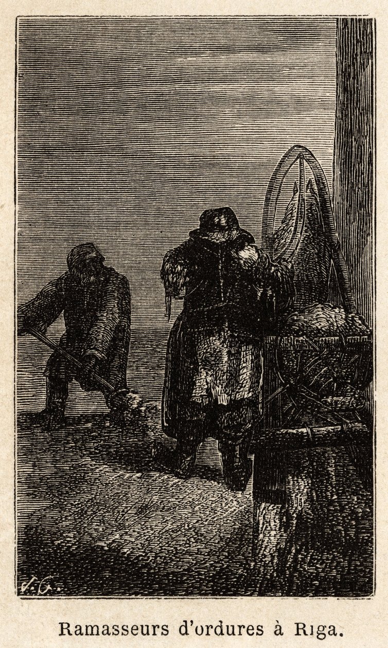 Raccoglitori di rifiuti a Riga. Incisione in "Le tour du monde", a cura di Edouard Charton da Unknown artist