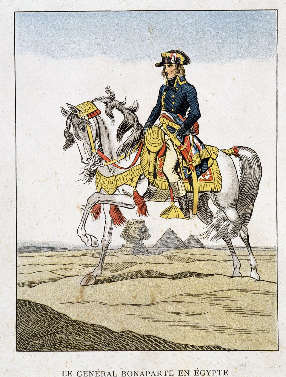 Generale Bonaparte in Egitto, ritratto a cavallo davanti alle piramidi e alla sfinge. da Unknown artist