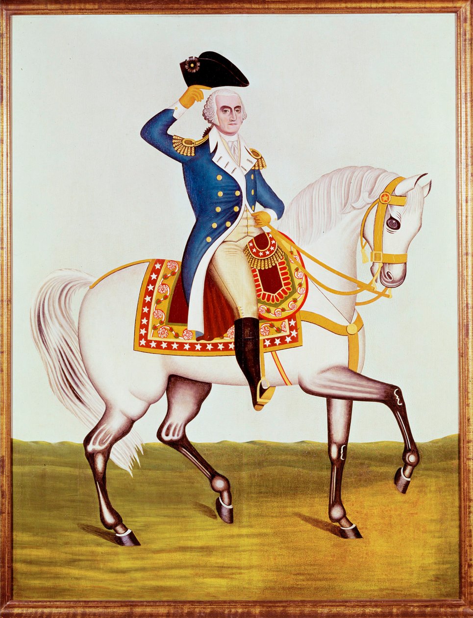 Il generale Washington sul suo cavallo bianco (acquerello) da Unknown Artist