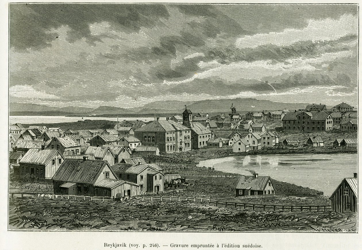 Vista generale di Reykjavik. Incisione per illustrare la storia La nuova spedizione del Professor Nils Adolf Erik (Eric) Barone Nordenskjold (Nordenskiold) (1832-1901) in Groenlandia, di Charles Rabot, in Le Tour du monde 1886, sotto la direzione di Edouar da Unknown artist