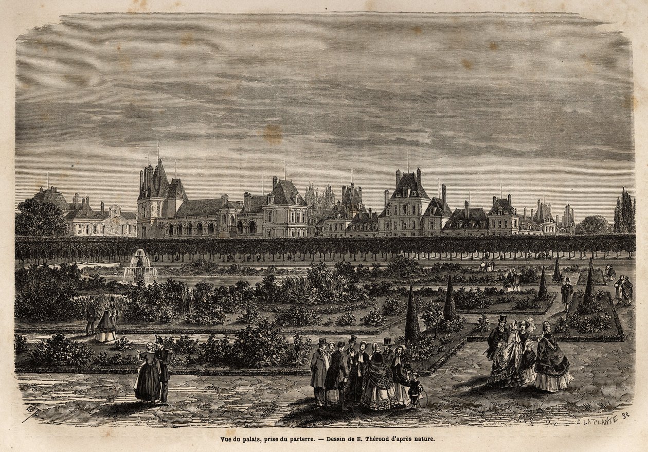 Vista generale del palazzo e dei giardini di Fontainebleau da Unknown artist
