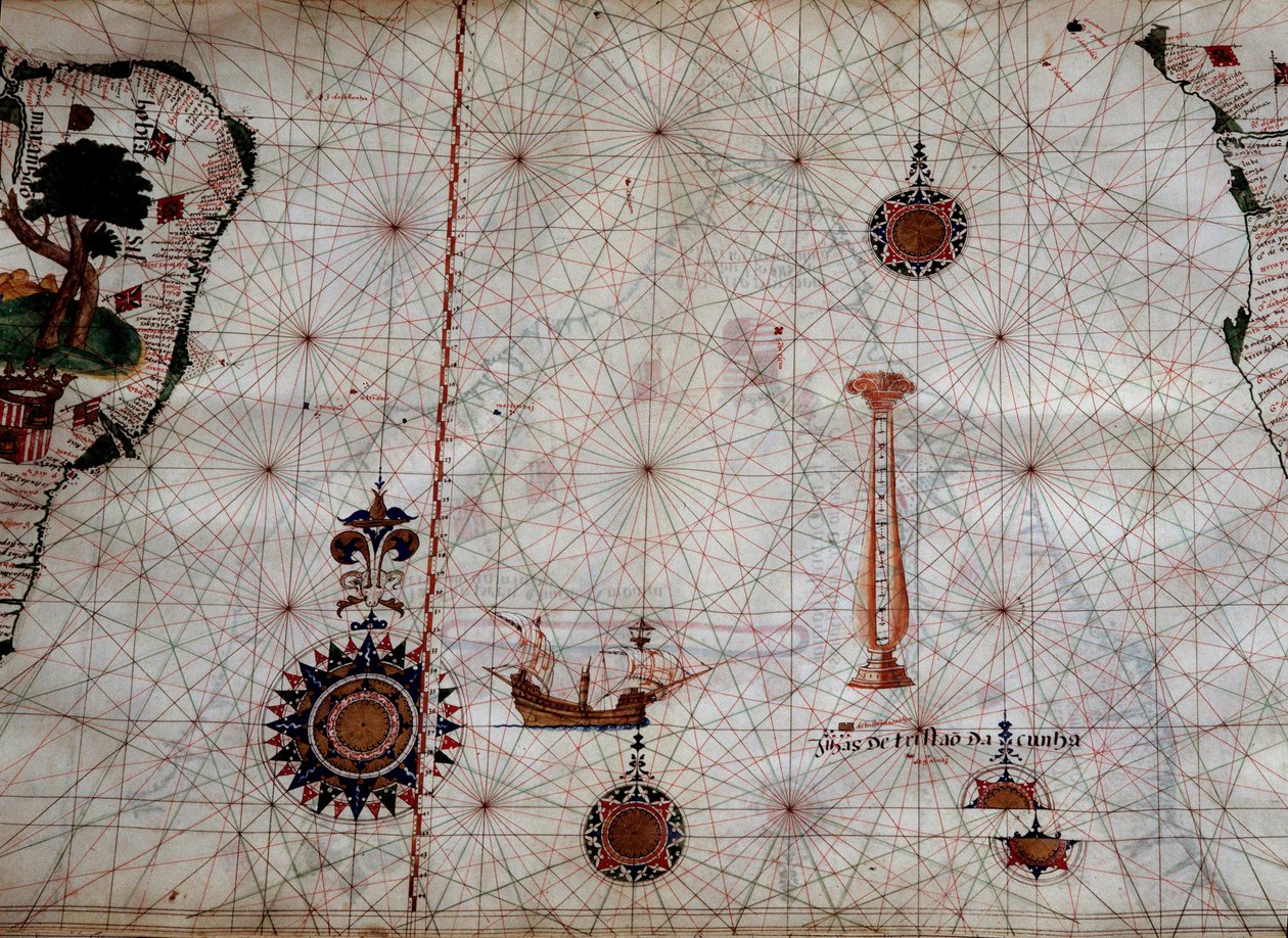 Geografia: dettaglio di una mappa di navigazione di Luis Lazare (XVI secolo) che rappresenta le isole dell