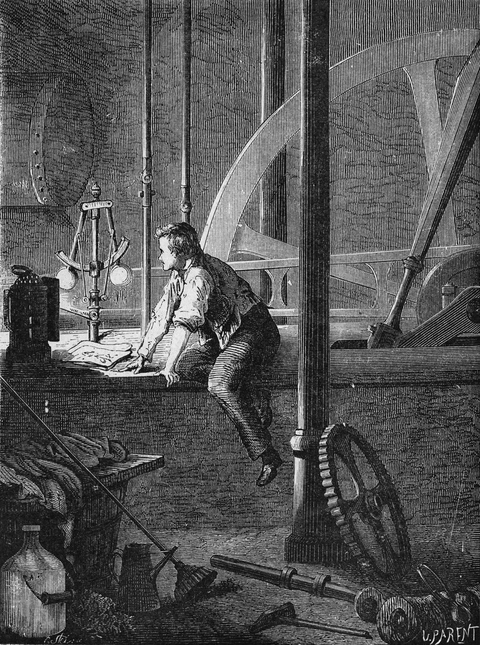 Georges Stephenson, un operaio conducente a Newcastle, smonta e ripara la sua macchina a vapore. In 